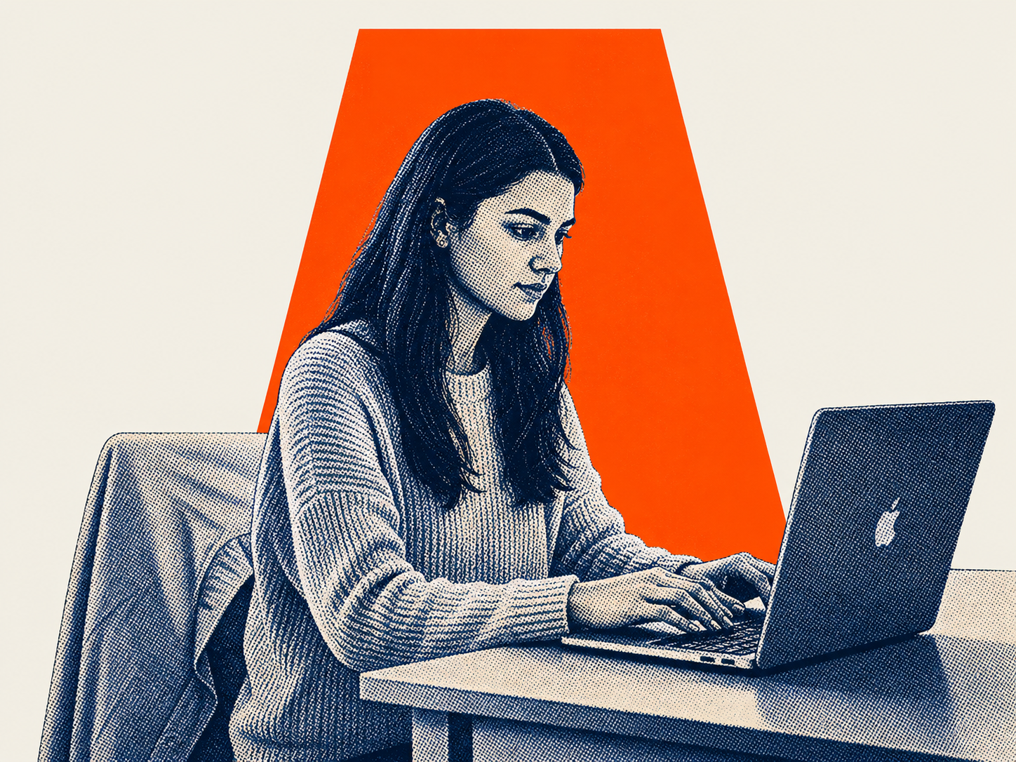 Illustration of a student working on a laptop, representing portfolio-building from day one.